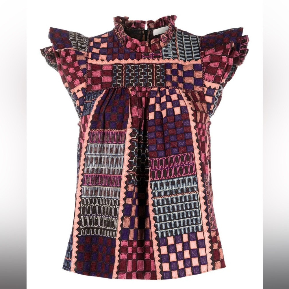 Euc Ulla Johnson Nanna Patchwork Pattern Top - image 2